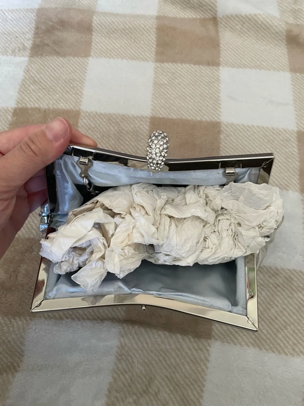 Silver Ruffled Crystal-Embellished Women's Clutch 6X9 inches